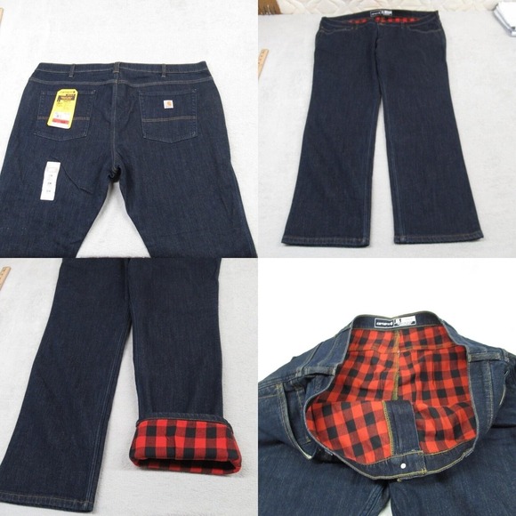 Carhartt Flannel Lined Jeans Womens 22W R High‎ Rugged Flex Loose 44x31 Straight - Picture 1 of 16